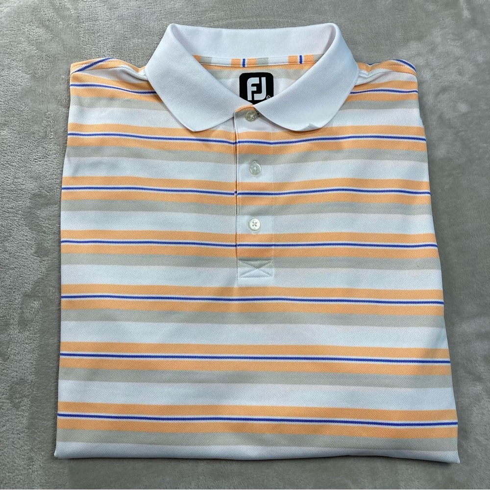 Footjoy Orange White Grey Striped Polo Shirt Golf Men's Sz L